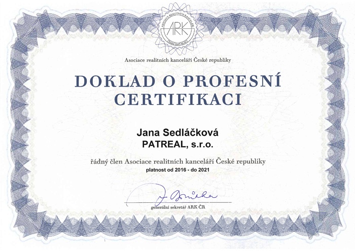 certifikát J sedlackova
