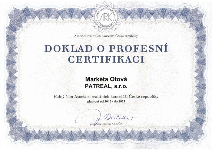 Certifikát Markéta Otová
