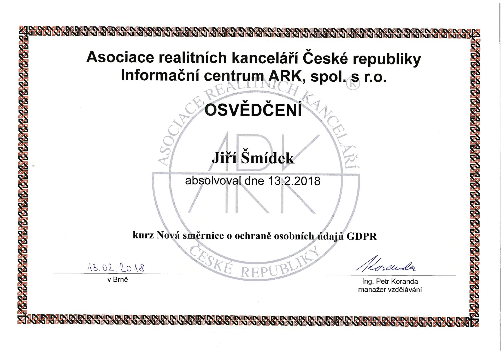 certifikát Jirka GDPR