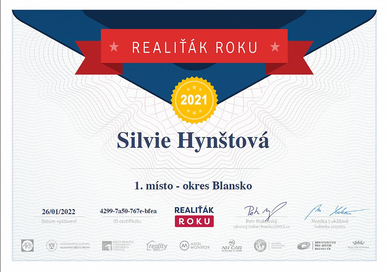Certifikát  - Realiťák okresu Blansko 2021