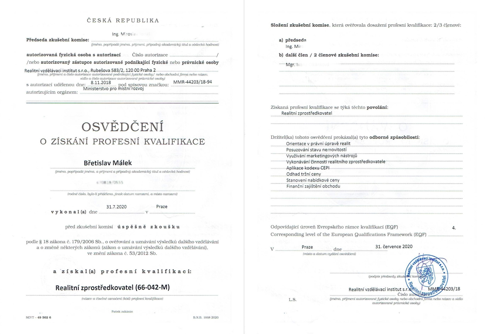 Málek_Osvědčení - profesní kvalifikace